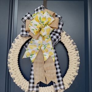 Lemon-Themed Nautical Wreath with Black and White Accents